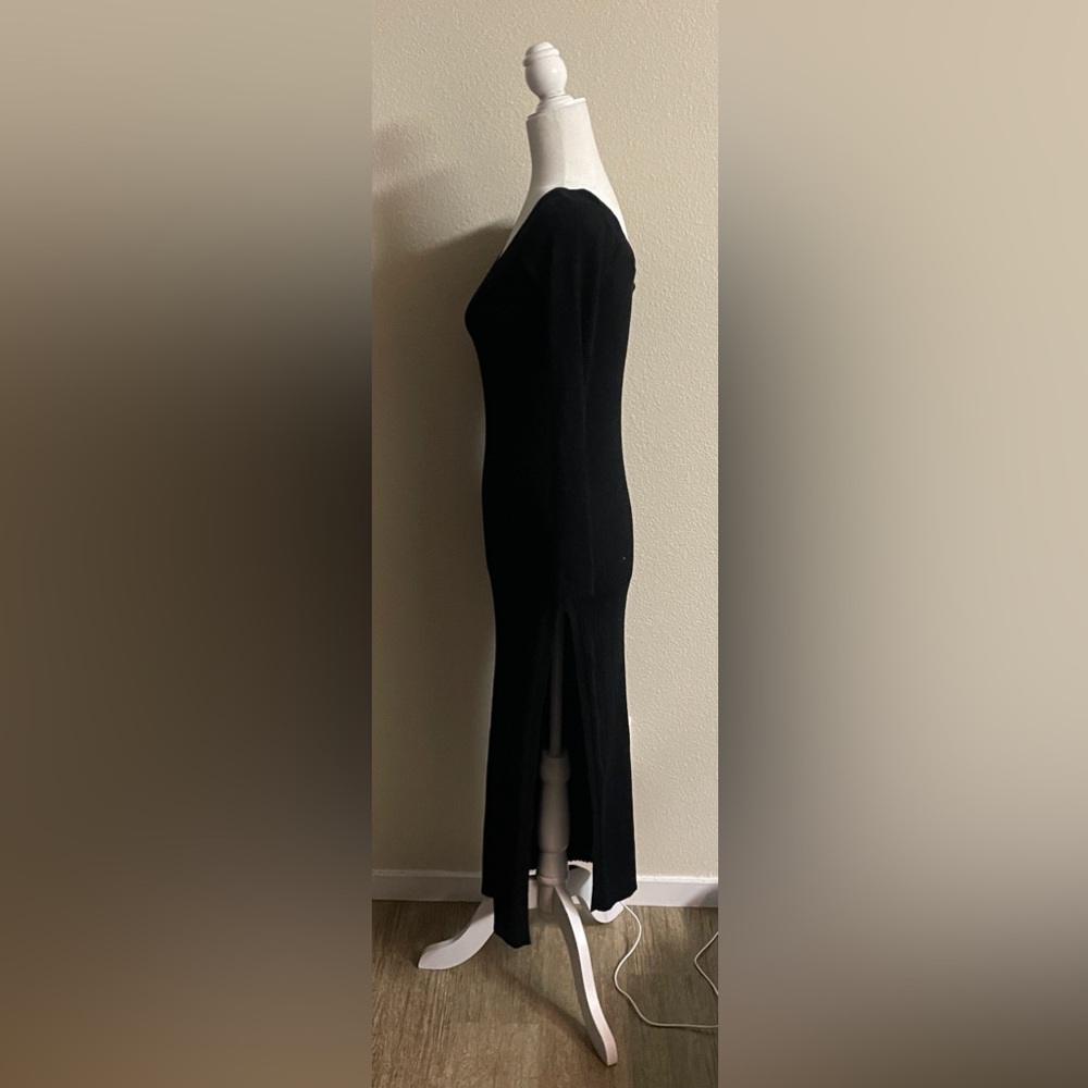 Fashion Nova Black Ribbed Bodycon Maxi Dress V-Neck Long Sleeve – Size M - Picture 6 of 10